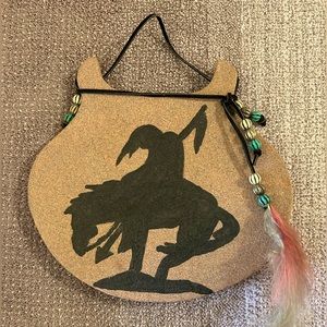 MAGNIFICENT “End of the Trail,” stone painting w/feathers